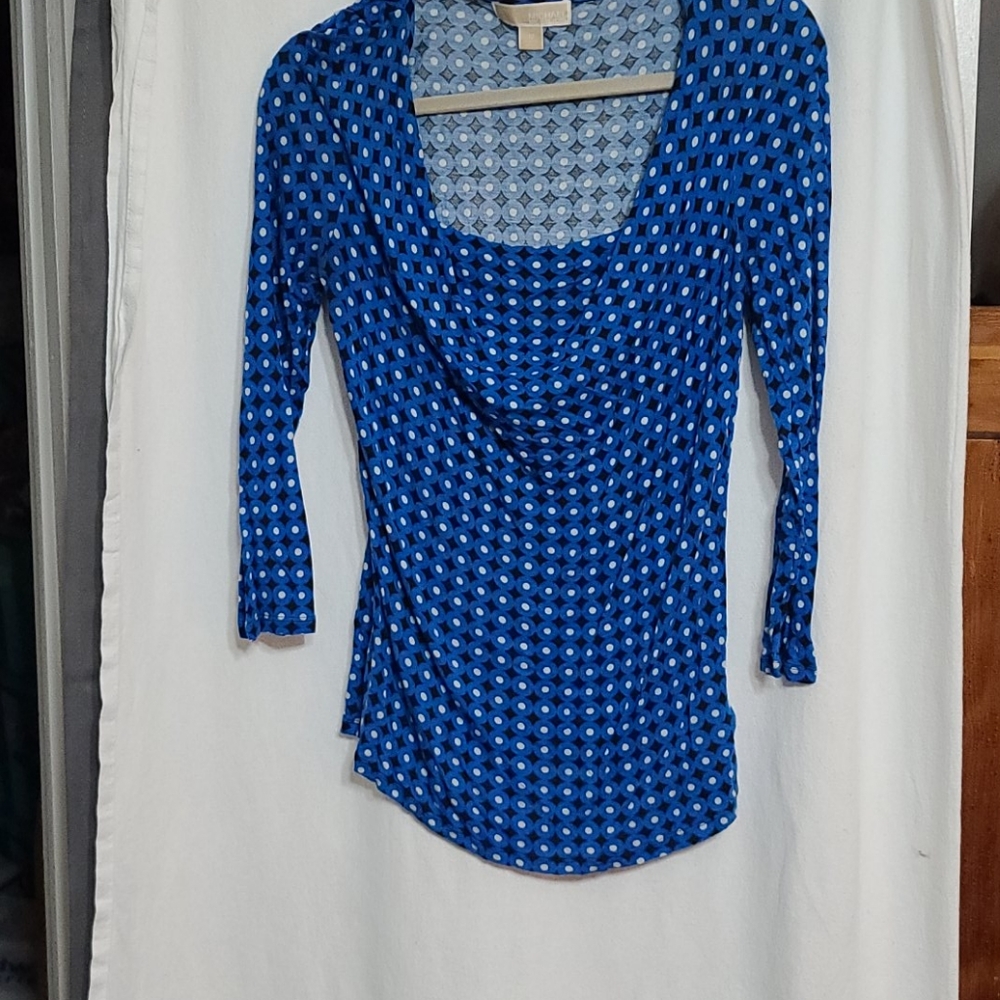 MICHAEL Michael Kors Blue Printed Draped Neck Blouse